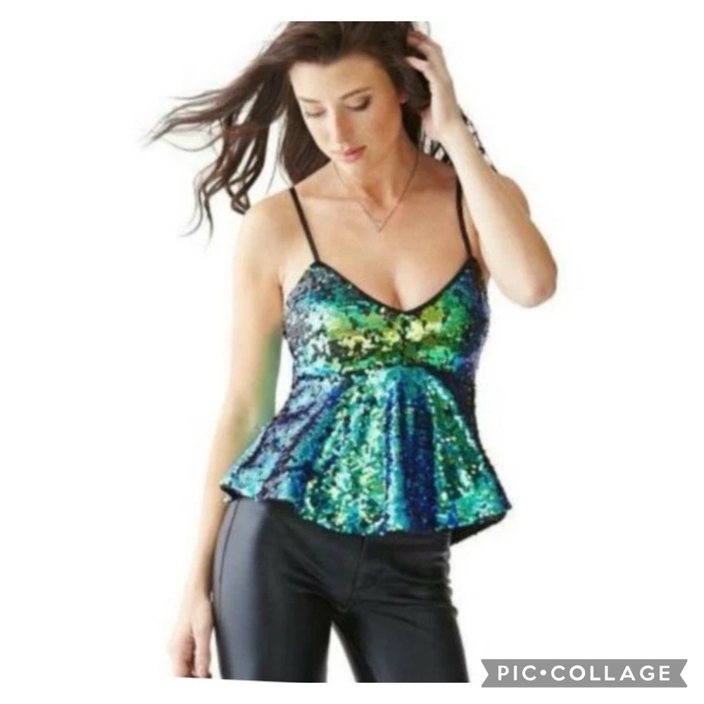 EUC Guess Y2K Sequin Peplum Tank Top